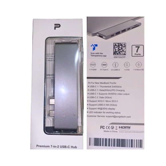 Purgo USB C Hub for MacBook Adapter 7 Ports USB 3.0 HDMI SD Micro SC - NEW - Picture 3 of 3